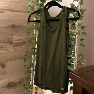 Mesh activewear, never worn, light, sweat resistant, army green, looser fit.